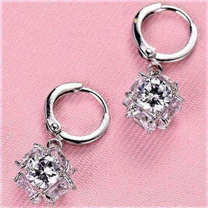 Crystal Cube Dangling Charm Earrings