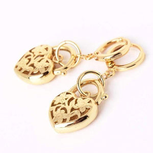 Floral Etched Heart Padlock Charm Earrings