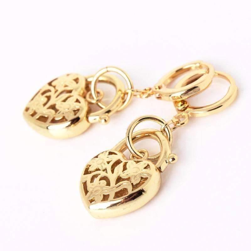Floral Etched Heart Padlock Charm Earrings