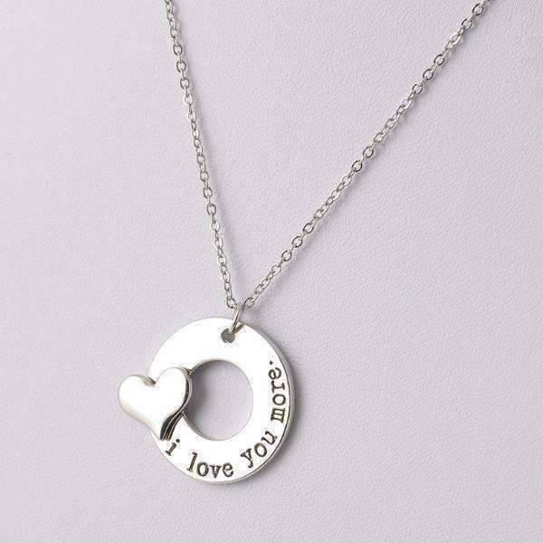 I Love You More 3D Heart Stamped Charm Necklace