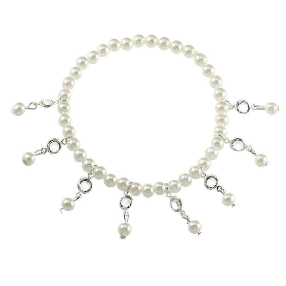 Pearl and Crystal Drop Ankle Bracelet Accented