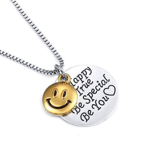 Be Happy Be True - Smiley Face Inspirational Charm Necklace
