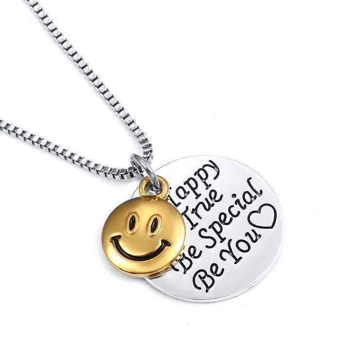 Be Happy Be True - Smiley Face Inspirational Charm Necklace