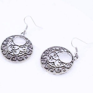 Round Boho Scroll Silver Patina Hook Earrings