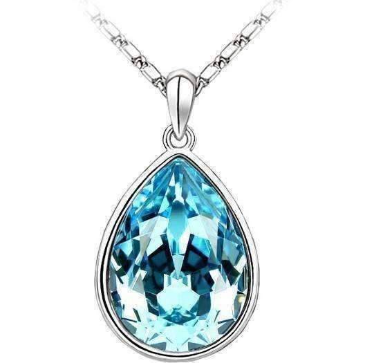 Aqua Austrian Crystals Dew Drop Necklace