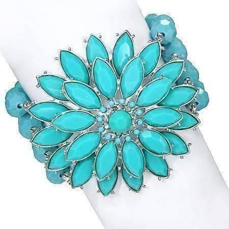 "Summer Breeze" Turquoise Flower Medallion Beaded Stretchy Bracelet