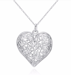 Flowering Heart Silver Necklace