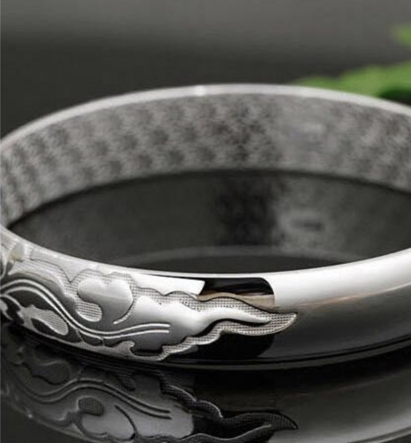 Scroll Carved Silver Cuff Bangle Bracelet