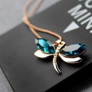 Blue Winged Austrian Crystal Dragonfly Necklace