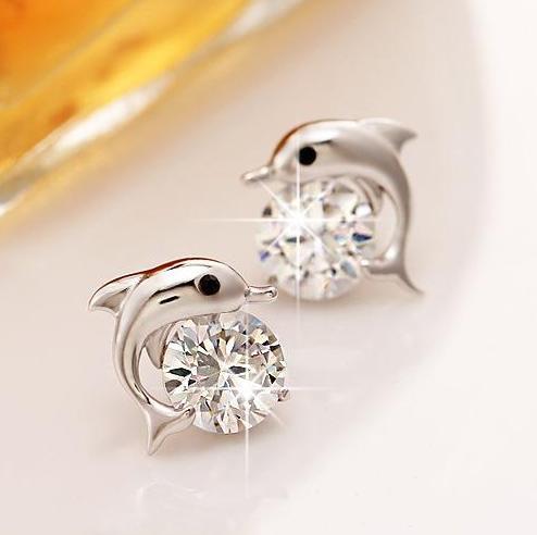 Jumping Dolphin cz Stud Earrings