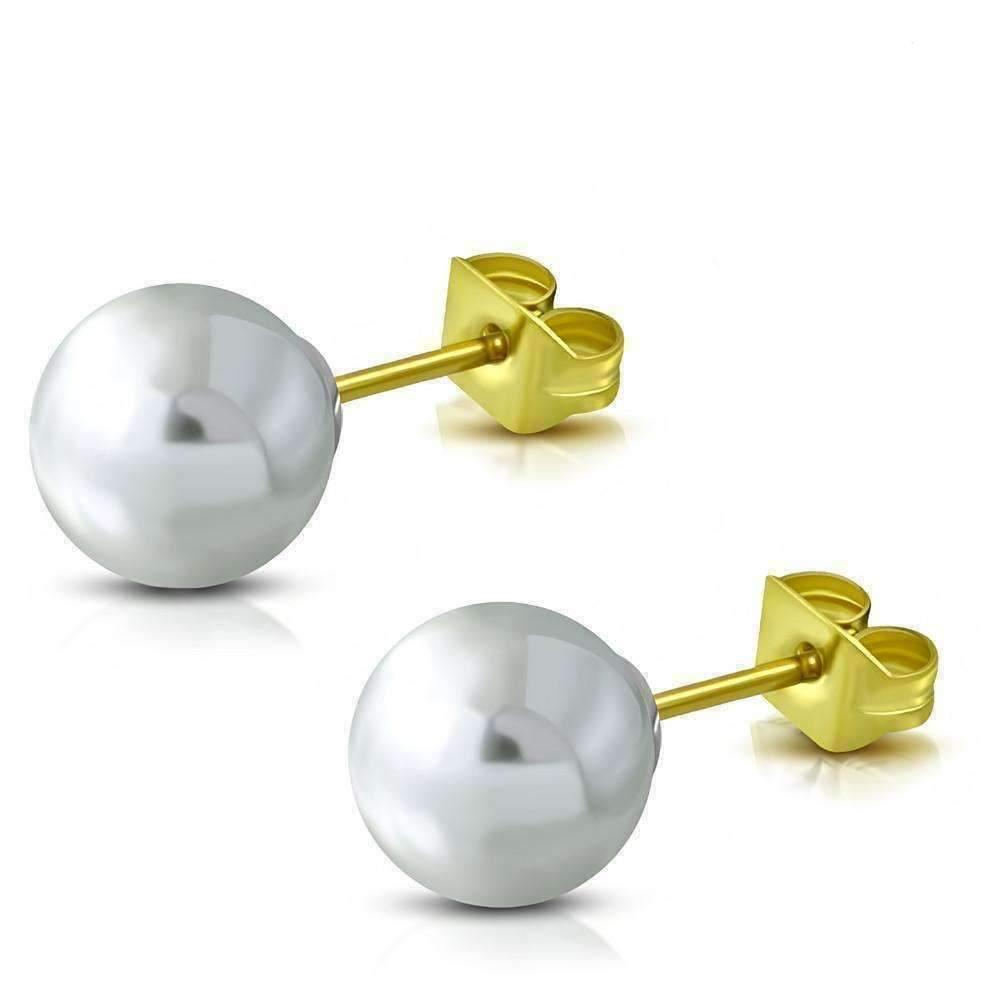 Snowy White Pearl Bead Stud Earrings