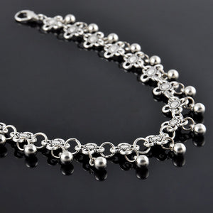 Beaded Medallion Silver Chain Ankle Bracelet