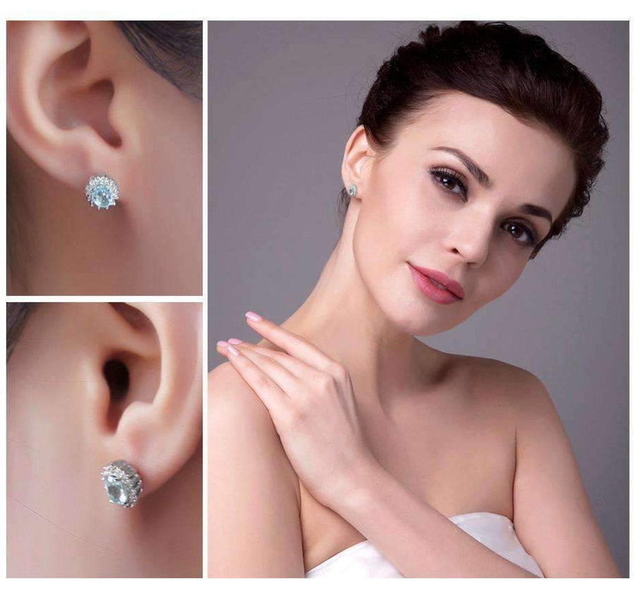 French Blue Halo1CT Genuine Topaz Earrings