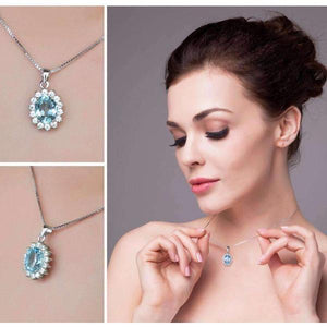 French Blue Halo 2.5CT Genuine Topaz Pendant