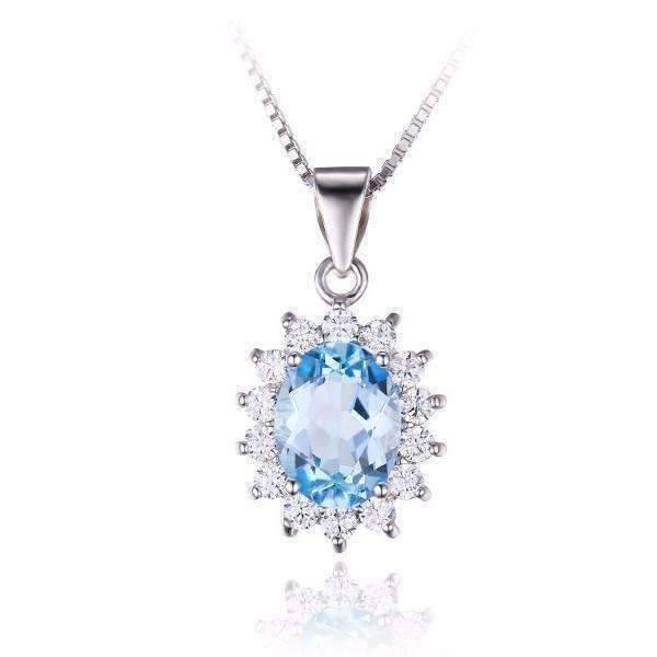 French Blue Halo 2.5CT Genuine Topaz Pendant